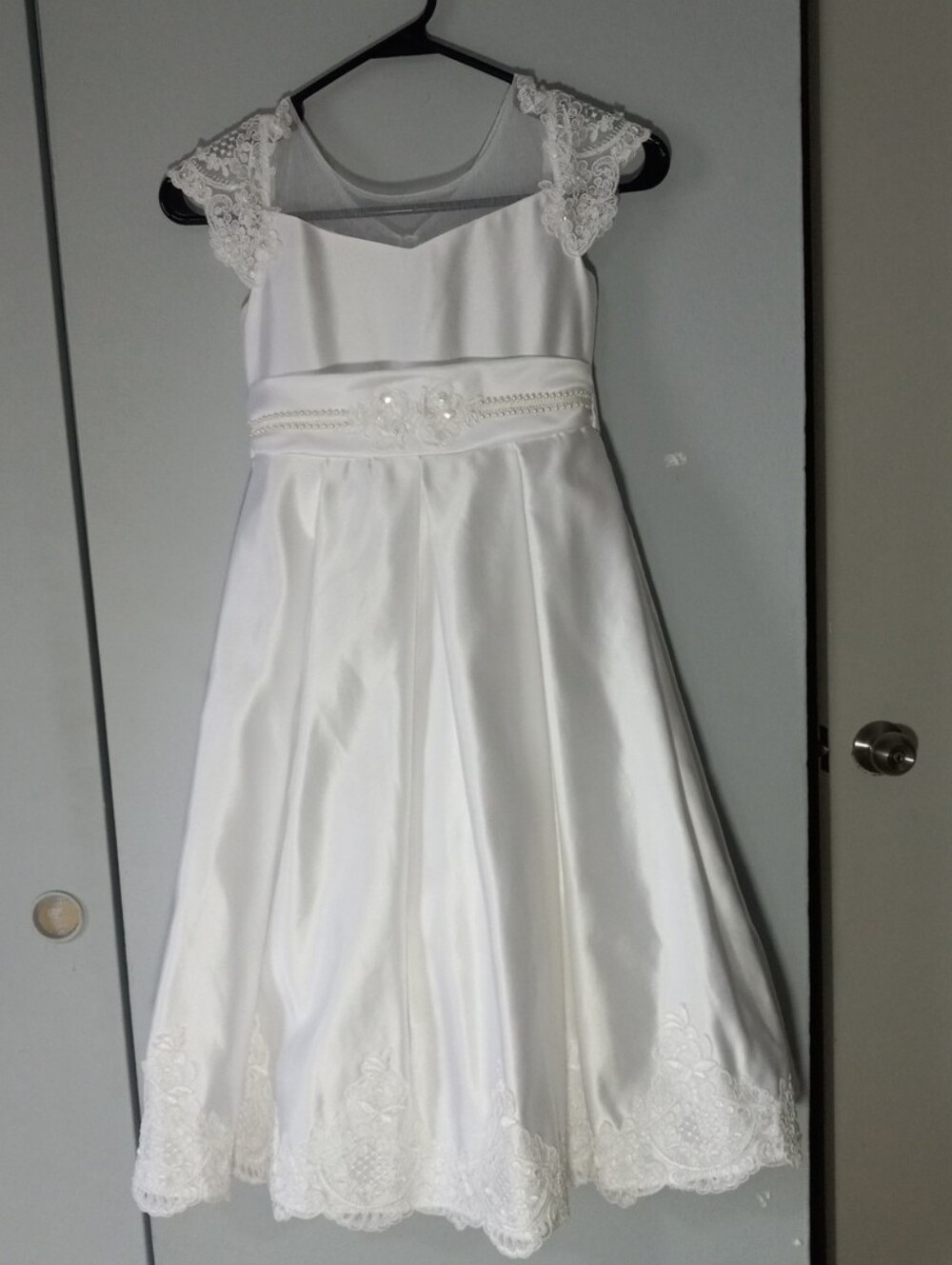 Bonnie Jean Wedding Flower Girl Or Communion White Satin Girls' Dress Size 7 - Picture 8 of 10